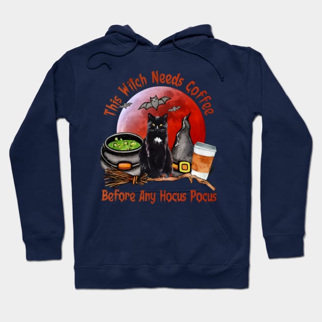 Cat This Witch Needs Coffee Before Any Hocus Pocus Hoodie by Distefano